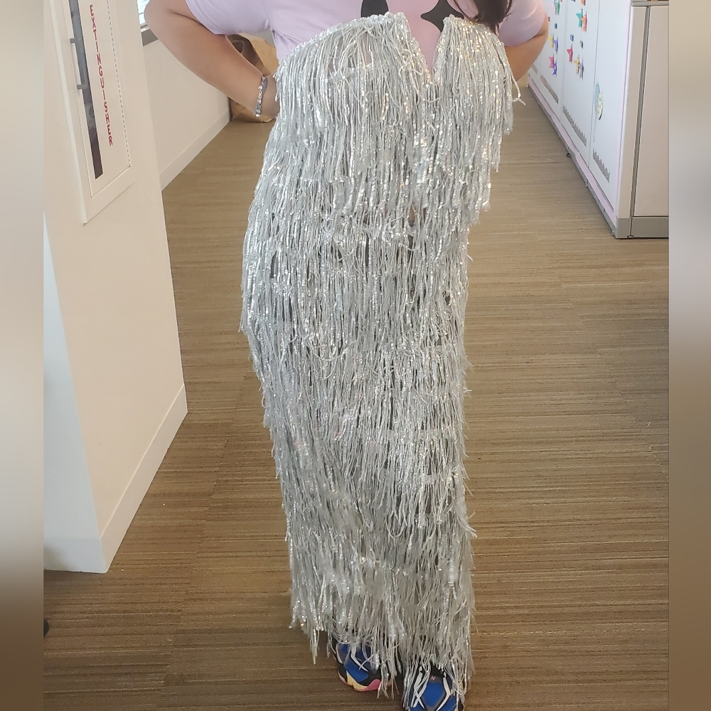 Embellished Silver Maxi Skirt for Cocktail Events